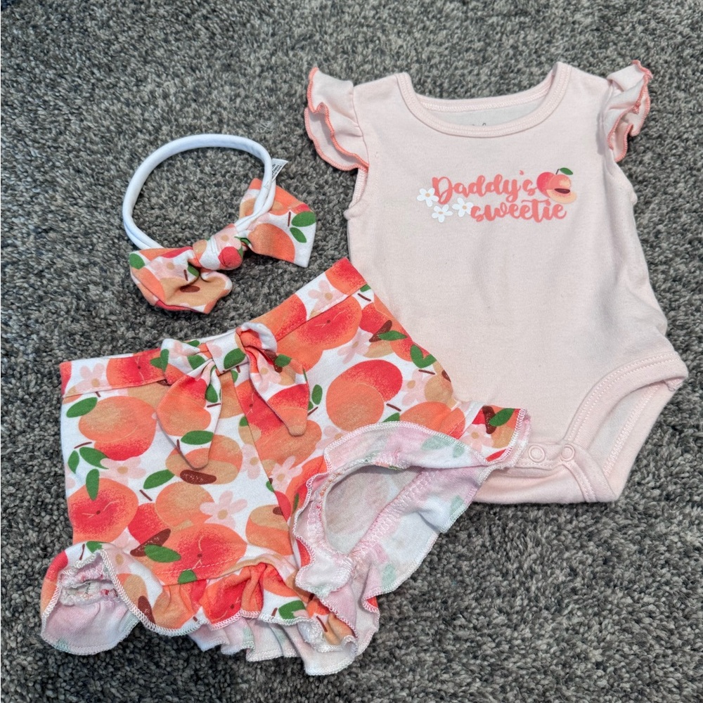 Peach Print Baby Outfit Set with Headband